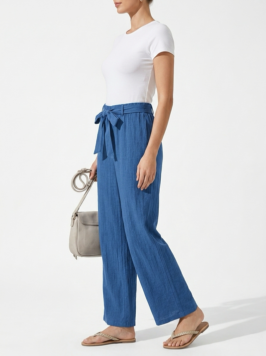 Women's pants with tie belt