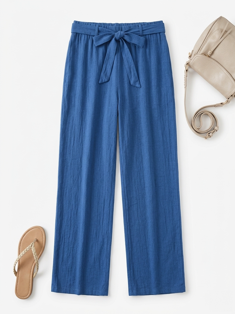 Women's pants with tie belt